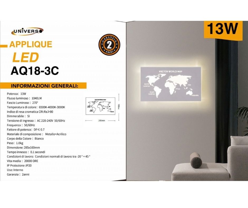 APPLIQUE DA MURO 16W 3000K-6500K AQ18-3C